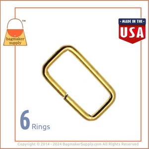 1 Inch Rectangle Ring, Shiny Brass Finish, 6 Pack, 3 mm Gauge 25 mm Rectangular Wire Loop, Purse Handbag Bag Making Hardware, RNG-AA051