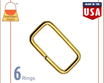 1 Inch Rectangle Ring, Shiny Brass Finish, 6 Pack, 3 mm Gauge 25 mm Rectangular Wire Loop, Purse Handbag Bag Making Hardware, RNG-AA051