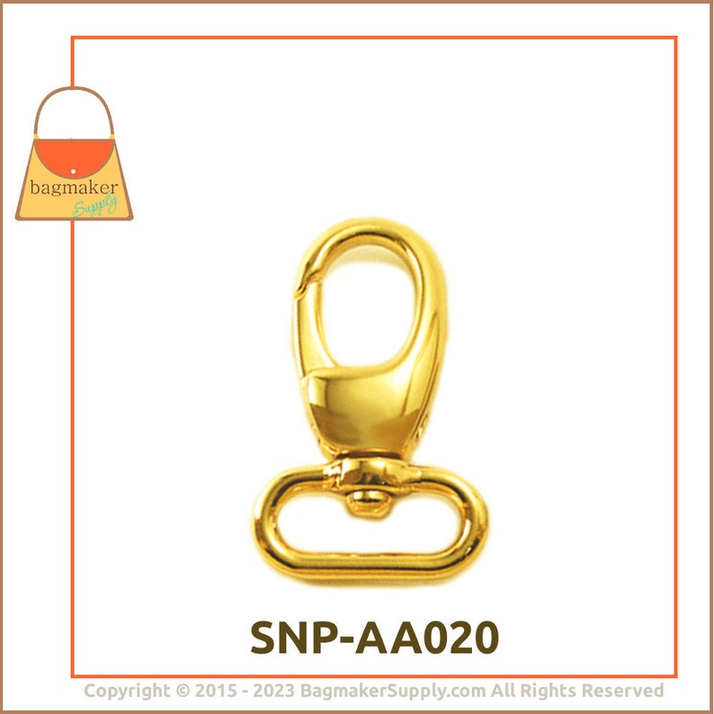 3/4 Inch Swivel Snap Hook, Gold Finish, Lobster Claw, 6 Pieces, 19 mm .75 Inch Purse Clip, Handbag Bag Making Hardware Supplies, SNP-AA020 image 7