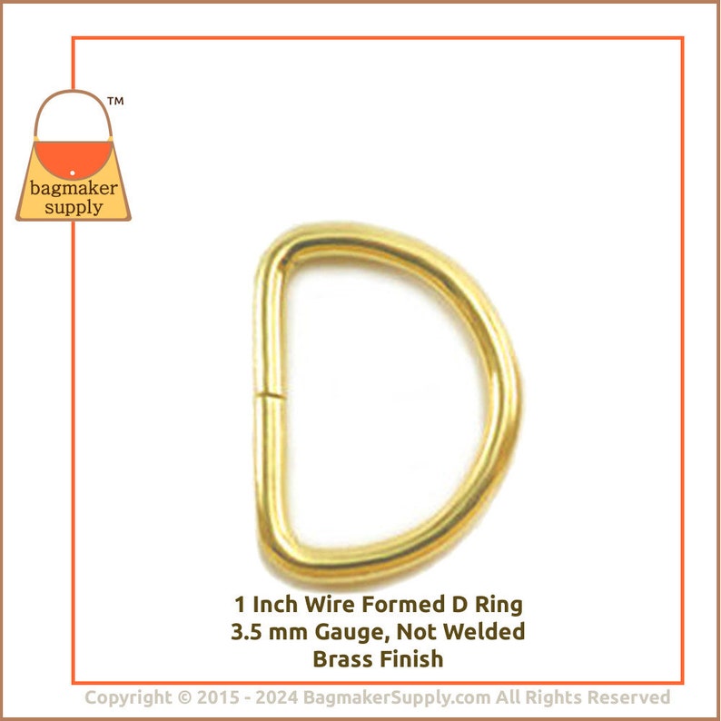 1 Inch D Ring, Brass Finish, 18 Pieces, 3.5 mm Gauge, 25 mm Dee Ring. Handbag Purse Bag Making Hardware Supplies, 1, RNG-AA141 image 8