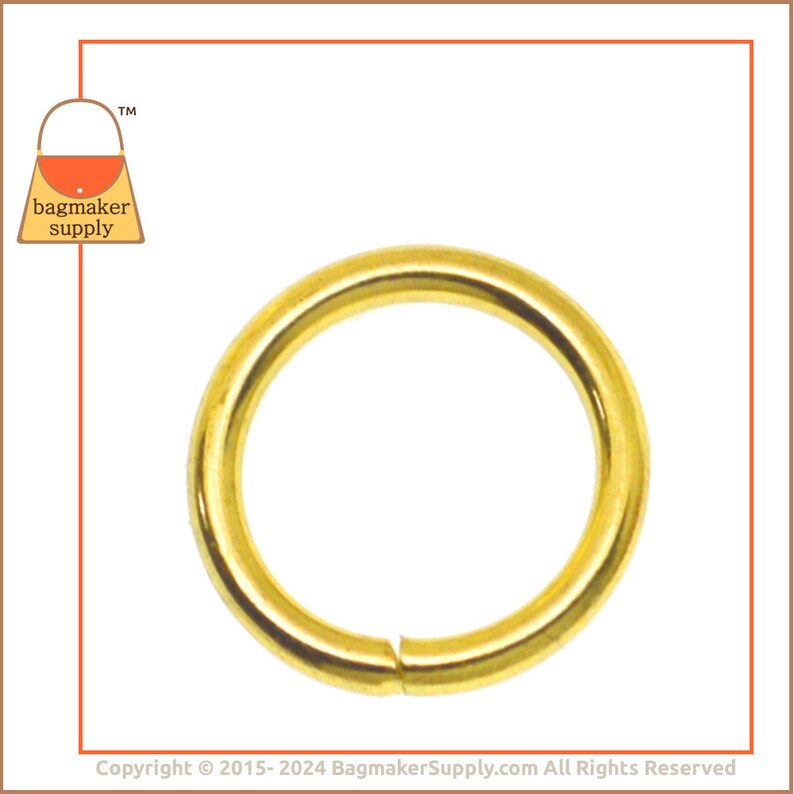 1/2 Inch O Ring, Brass Finish, 108 Pieces, Small 13 mm Jumper Ring 2 mm Gauge, .5 Inch, Handbag Purse Making Hardware Supplies, RNG-AA068 image 4