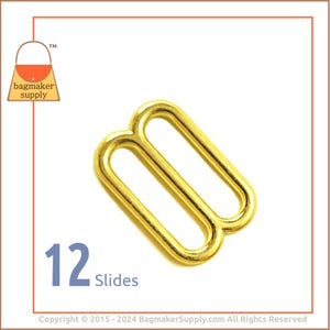 1 Inch Cast Slide for Purse Straps, Brass Finish, 12 Pieces, 25 mm TriGlide, Handbag Bag Making Supplies Hardware, 1&quot;, SLD-AA020