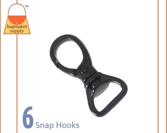 5/8 Inch Swivel Snap Hook, Black Finish, 6 Pieces, 16 mm Lobster Claw Purse Clip, Handbag Hardware, Also for 1/2 Inch Strap, SNP-AA242