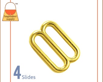 1 Inch Slide, Brass Finish, 4 Pieces, Cast Slider for Purse Straps, 25 mm TriGlide, Handbag Bag Making Supplies Hardware, 1", SLD-AA020