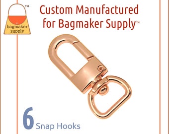 1/2  Inch Swivel Snap Hook, Deluxe Rose Gold / Copper Finish, 6 Pack, 13 mm Modern Oval Gate Purse Clip, Handbag Hardware, SNP-AA246