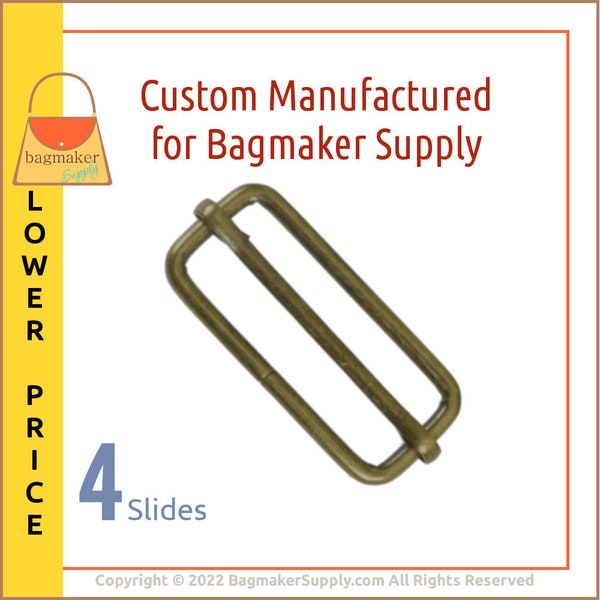 2 Inch Moving Bar Slide, Antique Brass / Bronze Finish, 4 Pack, 50 mm Purse Strap Slider, Handbag Bag Making Hardware Supplies, SLD-AA148