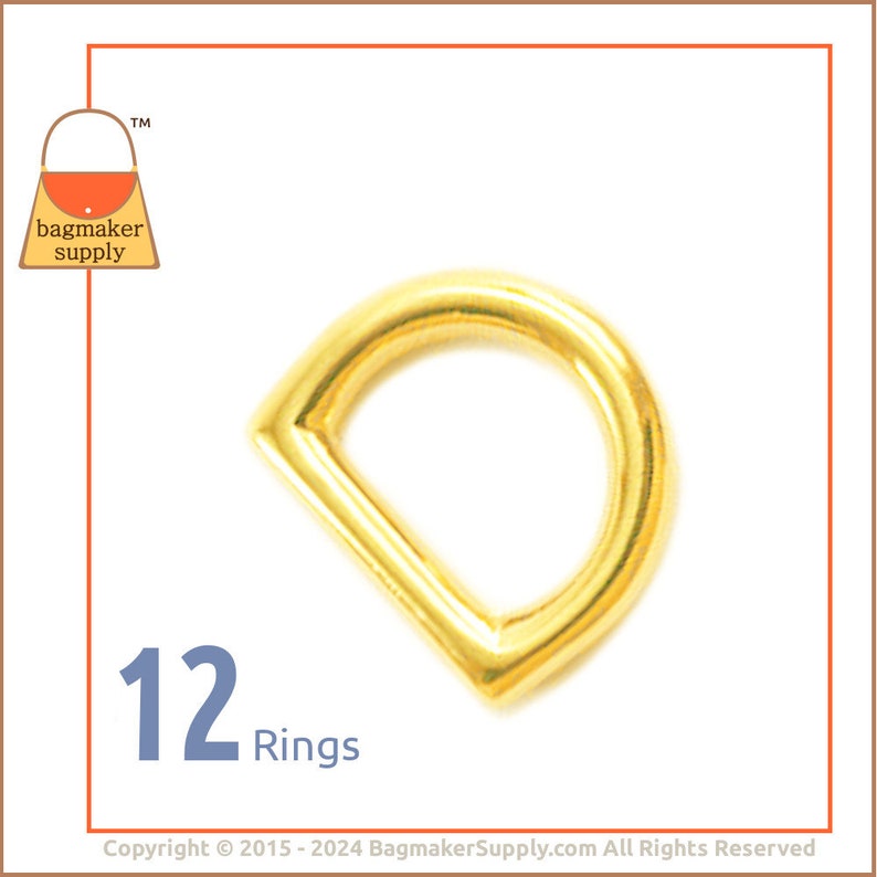 3/8 Inch Cast D Ring, Shiny Gold Finish, 12 Pieces, Small 9.5 mm D Ring, Handbag Purse Bag Making Hardware Supplies, 3/8, RNG-AA146 image 1