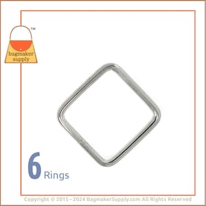 1 Inch Ring, Nickel Finish, 6 Pieces, 1 Inch Rectangle Square Ring, 25 mm Wire Loop, Purse Handbag Bag Making Hardware Supplies, RNG-AA061 image 1