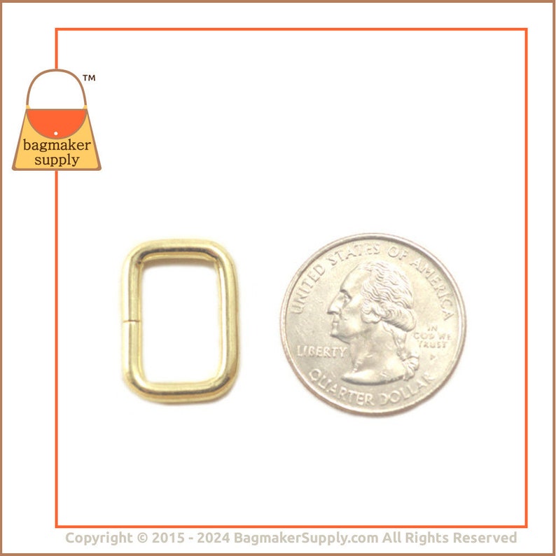 5/8 Inch Rectangle Ring, Brass Finish, 12 Pack, 16 mm Rectangle Wire Loop for 1/2 Inch 5/8 Inch Strap, Purse Handbag Hardware, RNG-AA082 image 3