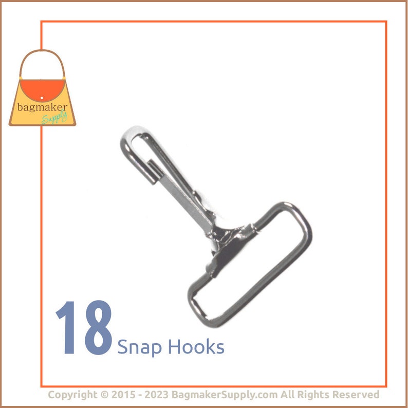 1.5 Inch Stationary Snap Hook, Nickel Finish, 18 Pieces, 1-1/2 Inch 38 mm Purse Clip Non-Moving, Bag Handbag Hardware Supplies, SNP-AA026 image 1