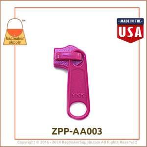 YKK Long Tab Zipper Pull / Slide, Metal Fuchsia Hot Pink Finish, For Size 5 Nylon Coil Zipper, 6 Pack, Great For Handbags, ZPP-AA003 image 6