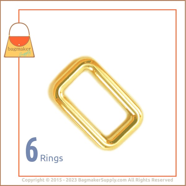 1.25 Inch Cast Rectangle Ring, Gold Finish, 6 Pack, 1-1/4 Inch 32 mm Heavy Cast Rectangular Ring, Handbag Purse Hardware Supplies, RNG-AA221
