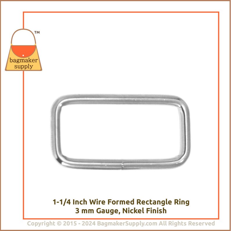 1.25 Inch Rectangle Ring, Nickel Finish, 36 Pieces, 1-1/4 Inch Rectangular Wire Loop, 32 mm Ring, Purse Handbag Hardware, RNG-AA055 image 8
