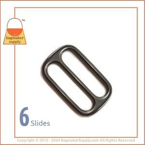 1-1/2 Inch Slide Buckle, Gunmetal Finish, 6 Pieces, 1.5 Inch Slider, 38 mm TriGlide, Purse Handbag Bag Making Hardware Supplies, SLD-AA087