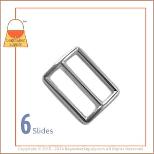 1-1/4 Inch Cast Slide, Nickel Finish, 32 mm TriGlide for Purse Straps, 6 Pieces, Bag Making Supplies Handbag Hardware, 1.25 Inch, SLD-AA026