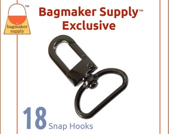 1 Inch Swivel Snap Hook, Deluxe Black Nickel / Gunmetal Finish, 18 Pack, 25 mm Modern Oval Push Gate Purse Clip, Handbag Hardware, SNP-AA102