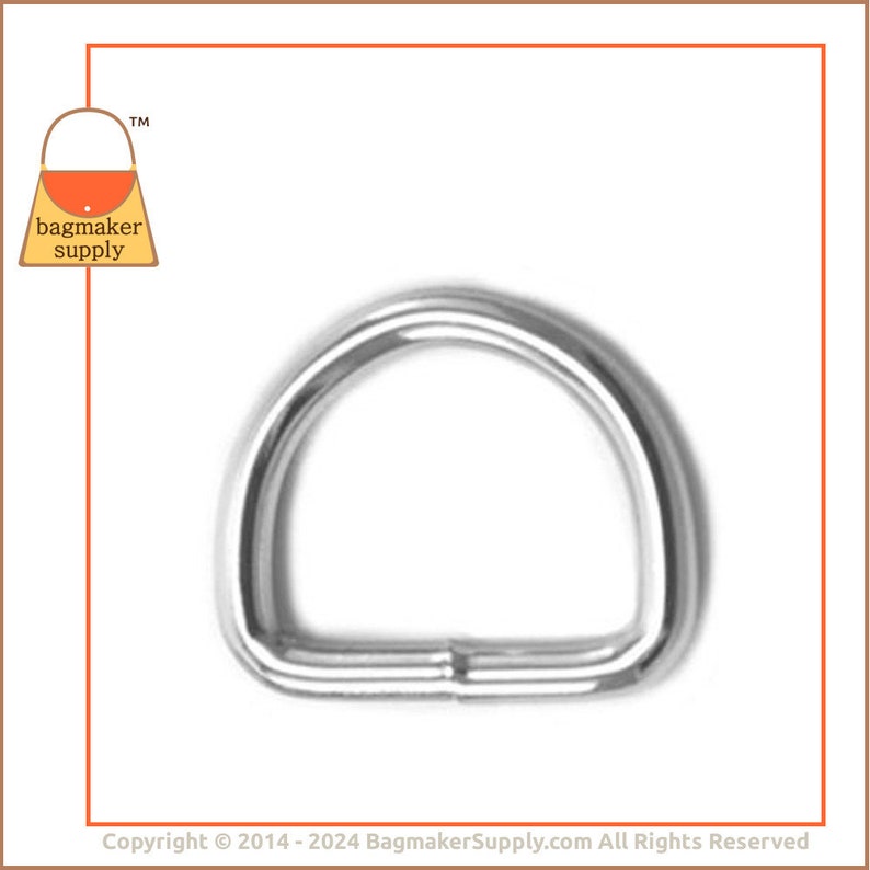 3/4 Inch D Ring, Nickel Finish, 18 Pieces, 19 mm Welded D-Ring, 3.5 mm Gauge, Purse Making Handbag Hardware Supplies, .75 Inch, RNG-AA019 image 4