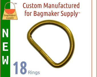 1-1/2 Inch D Ring, Light Antique Brass / Antique Gold Finish, 18 Pack, 4.5 mm Gauge, 1.5 Inch 38 mm Dee Ring, Purse Handbag , RNG-AA333