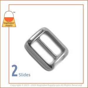 1 Inch Center Bar Slide, Nickel Finish, 2 Pieces, 25 mm Cast TriGlide for Purse Straps, Handbag Bag Making Hardware Supplies, SLD-AA040 image 1