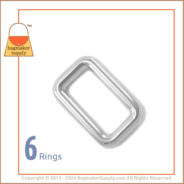 1.25 Inch Rectangle Ring, Nickel Finish, 6 Pack, 1-1/4 Inch 32 mm Heavy Cast Rectangular Ring, Purse Handbag Hardware Supplies, RNG-AA220