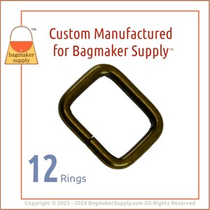 5/8 Inch Rectangle Ring, Antique Brass / Bronze Finish, 12 Pieces, .625" 16 mm Purse Strap Loop, Bag Making Hardware Supplies, RNG-AA451