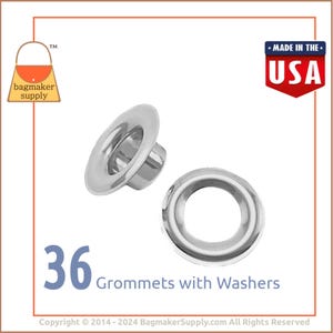 Size 4 Grommet, Nickel Finish, 1/2 Inch 13 mm Opening, 36 Grommets, Handbag Purse Making Supplies Hardware, Large Eyelet, .5 Inch, EGR-AA006