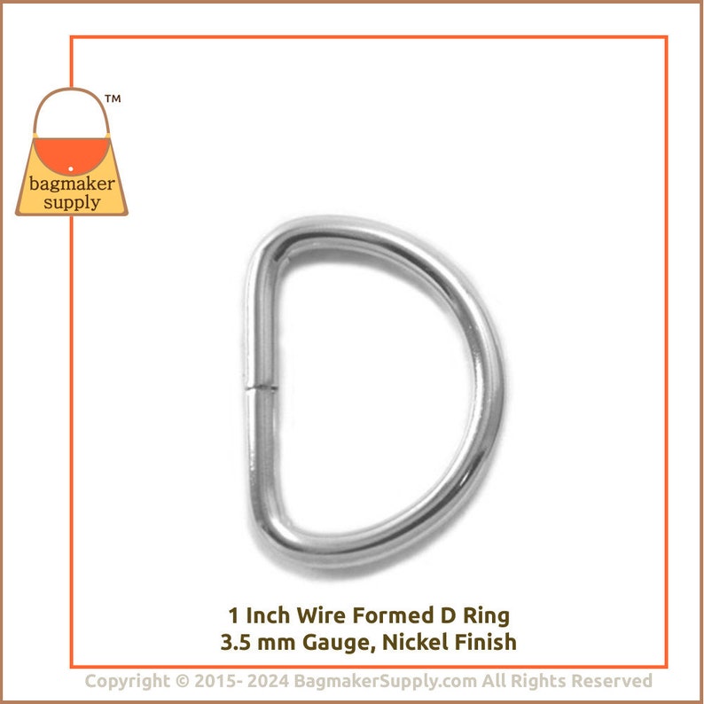 1 Inch D Ring, Nickel Finish, 18 Pieces, 3.5 mm Gauge, Handbag Purse Bag Making Hardware Supplies, 25 mm Wire Formed D-Ring, RNG-AA084 image 8