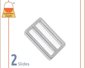 Glissière avec barre centrale de 2,5 cm (1-1/2 po.), finition nickel brillant, lot de 2, glissière TriGlide pour bandoulière de 38 mm 1,5 po., Fournitures pour sac à main, SLD-AA079