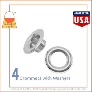 Size 4 Grommet, Nickel Finish, 1/2 Inch 13 mm Opening, 4 Grommets, Handbag Purse Making Supplies Hardware, Large Eyelet, .5 Inch, EGR-AA006