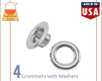 Size 4 Grommet, Nickel Finish, 1/2 Inch 13 mm Opening, 4 Grommets, Handbag Purse Making Supplies Hardware, Large Eyelet, .5 Inch, EGR-AA006