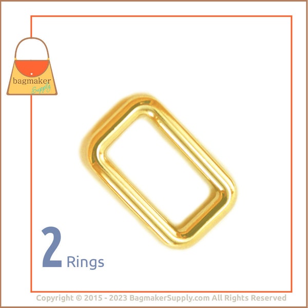 1-1/4 Inch Cast Rectangle Ring, Gold Finish, 2 Pack, 1.25 Inch 32 mm Heavy Cast Rectangular Ring, Handbag Purse Hardware Supplies, RNG-AA221