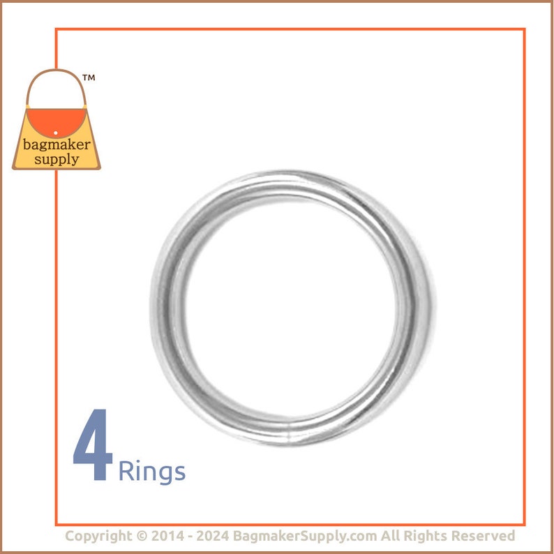 1 Inch O Ring, Stainless Steel, 4 Pieces, 25 mm O-Ring, 4 mm Gauge, Handbag Purse Bag Making Hardware Supplies, 1, RNG-AA023 image 1