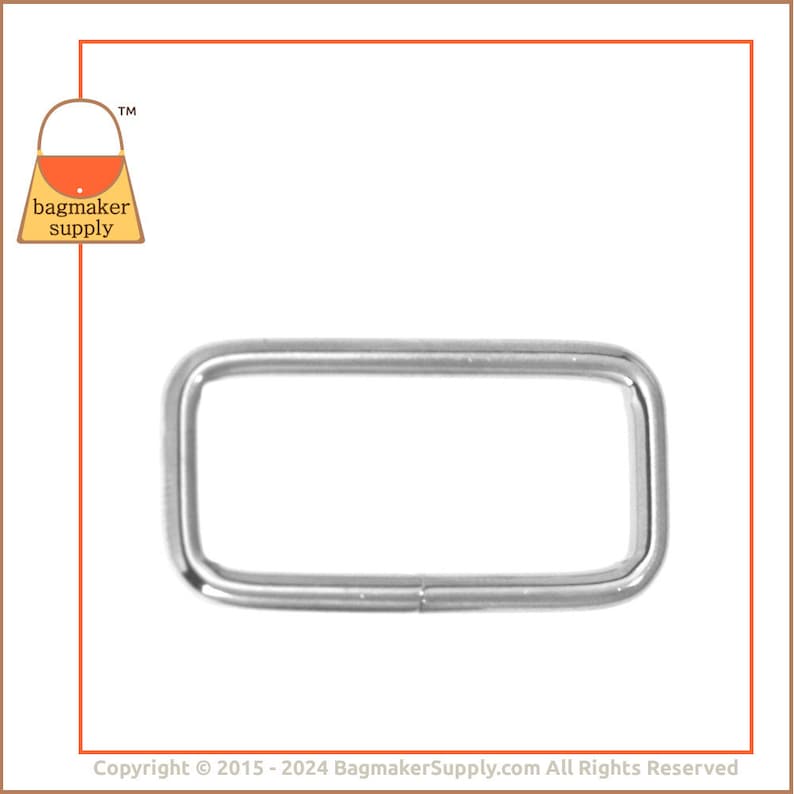 1-1/4 Inch Rectangle Ring, Nickel Finish, 12 Pieces, 1.25 Inch Rectangular Wire Loop, 32 mm Ring, Purse Handbag Hardware, RNG-AA055 image 4