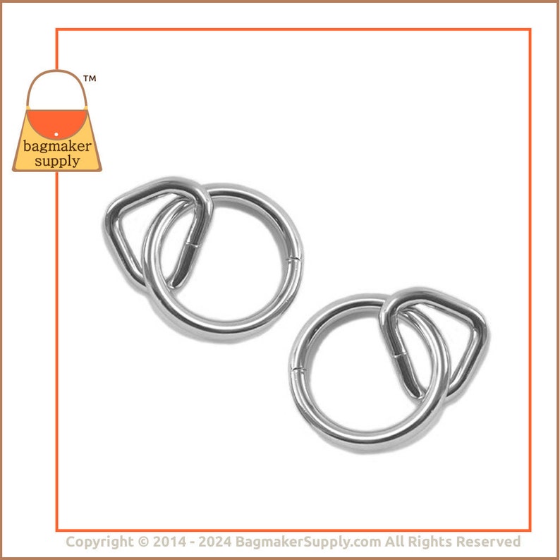 1 Inch Loop and 1-1/2 Inch Ring, Nickel Finish over Brass, 2 Pack, 38 mm 25 mm, Handbag Purse Bag Making Supplies Hardware, RNG-AA004 image 6