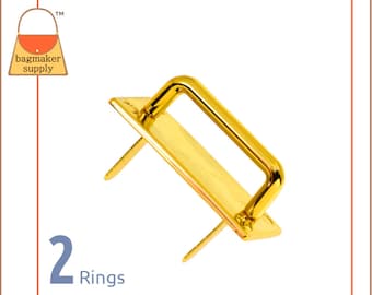 1 Inch Strap Ring, Prong Applied, Gold Finish, 2 Pack, Bridge Buckle, 25 mm Strap Loop, Handbag Purse Making Hardware Supplies, RNG-AA191