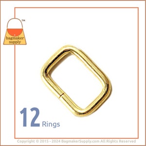 5/8 Inch Rectangle Ring, Brass Finish, 12 Pack, 16 mm Rectangle Wire Loop for 1/2 Inch 5/8 Inch Strap, Purse Handbag Hardware, RNG-AA082 image 1