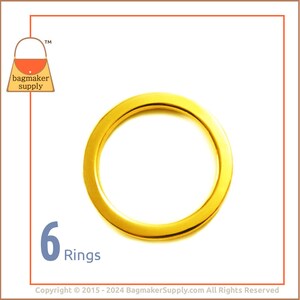 1.5 Inch Flat Cast O Ring, Shiny Gold Finish, 6 Pieces, 38 mm, 1-1/2 Inch O-Ring, Handbag Purse Bag Making Hardware Supplies, RNG-AA104 image 1