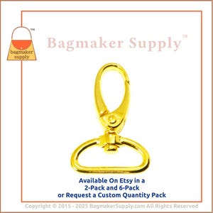 May include: Gold-toned metal swivel clasp hook. Available in 2-pack and 6-pack or request a custom quantity pack.  Bagmaker Supply.com