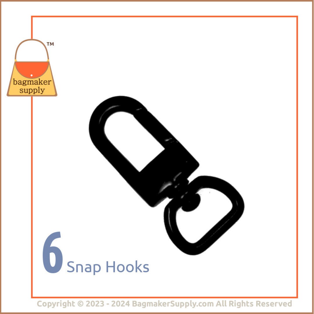 1/2 Inch Swivel Snap Hook, Matte Black Finish, 6 Pack, 13 Mm