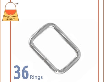 3/4 Inch Rectangle Loop, Nickel Finish, 36 Pieces, 19 mm Rectangular Ring, Wire Strap Purse Handbag Hardware, .75 Inch, .75", RNG-AA016