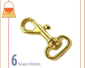 3/4 Inch Bolt Style Swivel Snap Hook, Brass Finish, 6 Pieces, Handbag Purse Bag Making Supplies Hardware, 3/4", .75 Inch, .75", SNP-AA043