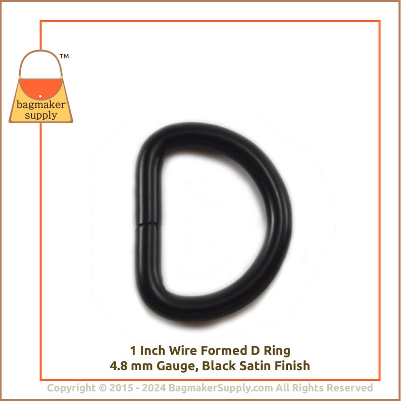 1 Inch D Ring, Black Satin Finish, 6 Pieces, 4.8 mm Gauge, 25 mm Heavy D-Ring, Purse Bag Making Handbag Hardware Supplies, RNG-AA148 image 9