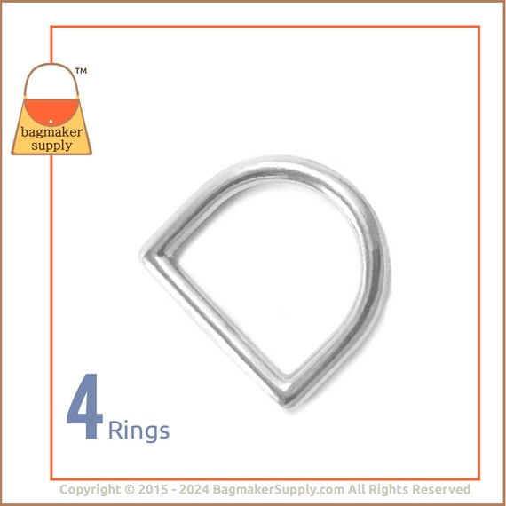 1 Inch D Ring, Nickel Finish, 4 Pieces, 1 Inch 25 mm Square End Cast D Ring, Handbag Purse Bag Making Hardware Supplies, RNG-AA107