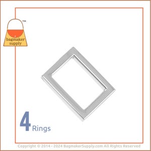 May include: Four silver metal rings, each with a rectangular shape. The rings are arranged in a row, with the text "4 Rings" below them.