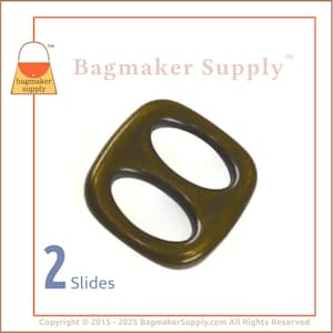 3/4 Inch Slide, Antique Brass Finish, 2 Pack, Cast Slider, 19 mm Purse TriGlide, Handbag Bag Making Hardware Supplies, .75 Inch, SLD-AA050