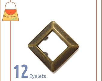 13/16 Inch Square Eyelet, Antique Brass Finish, 12 Eyelets, Large Beveled Edge Grommet, Bronze Finish, Handbag Purse Hardware, EGR-AA040