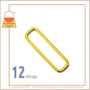 2 Inch Rectangle Ring, Brass Finish, 12 Pieces, 3 mm Gauge, 51 mm Rectangular Wire Loop, Handbag Making Purse Hardware Supplies, RNG-AA380