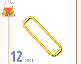 2 Inch Rectangle Ring, Brass Finish, 12 Pieces, 3 mm Gauge, 51 mm Rectangular Wire Loop, Handbag Making Purse Hardware Supplies, RNG-AA380
