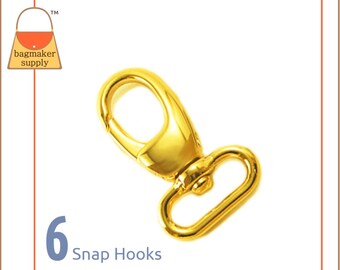 3/4 Inch Swivel Snap Hook, Gold Finish, Lobster Claw, 6 Pieces, 19 mm .75 Inch Purse Clip, Handbag Bag Making Hardware Supplies, SNP-AA020