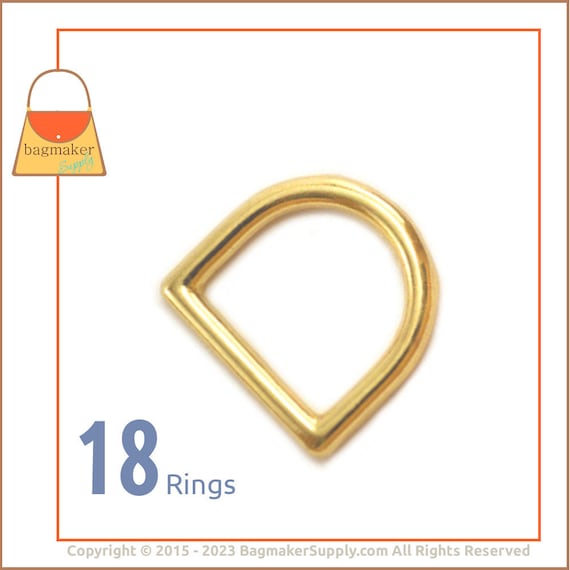 5/8 Inch Cast D Ring, Brass Finish, 18 Pack, 16 mm D-Ring, Also for 1/2 Inch 13 mm Strap, Purse Making Handbag Hardware Supplies, RNG-AA190